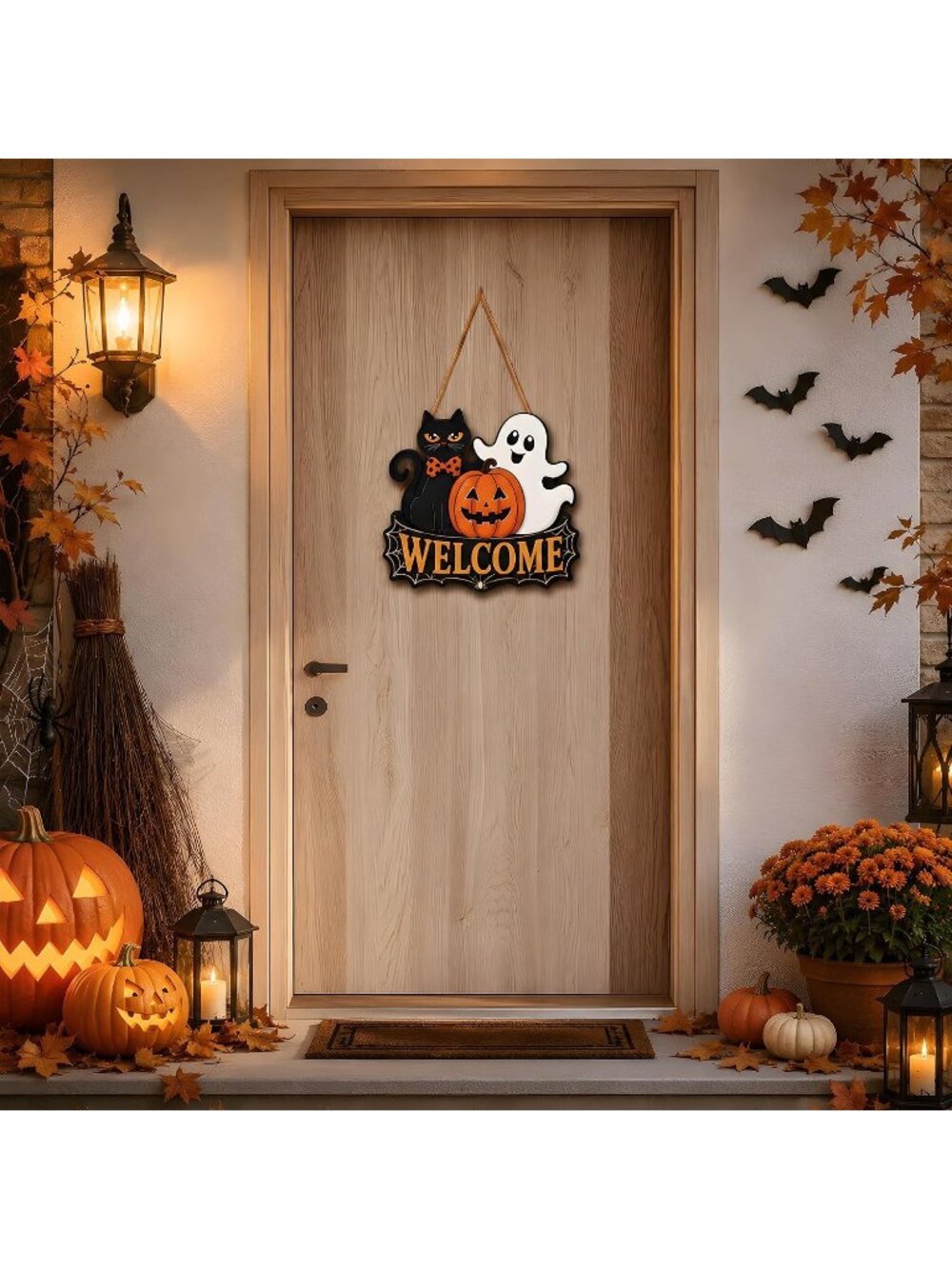 Halloween Party Decorations - Welcome Wreaths Sign for Front Door Hanging - Picture 7 of 7